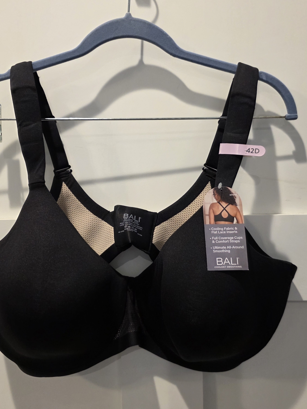 Bali Coolest Smoothing Underwire Women's T Shirt Bra 42D Black Nude Lace pattern
